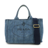 PRADA Canapa Mini Denim 2Way Hand Bag Tote Bag Navy 1BG439  d
