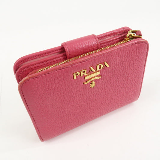 PRADA Logo Leather Bi-Fold Wallet Small Wallet Pink 1ML018  d