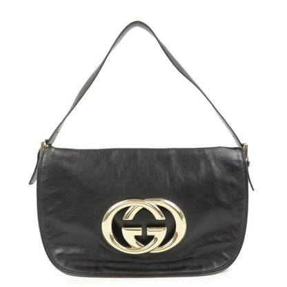 GUCCI Interlocking G Leather Shoulder Bag Hand Bag Black 161727