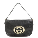 GUCCI Interlocking G Leather Shoulder Bag Hand Bag Black 161727