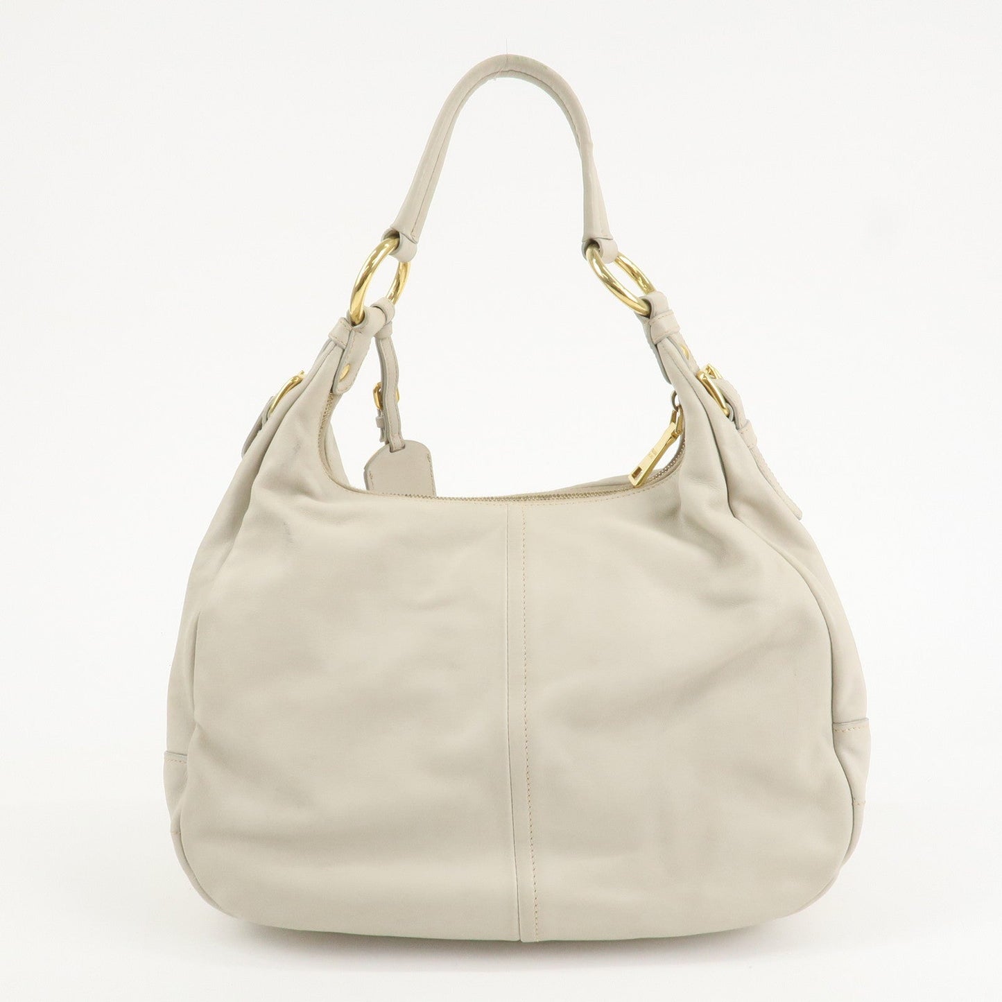PRADA Logo Leather Shoulder Bag Hand Bag Ivory Gold Hardware  d