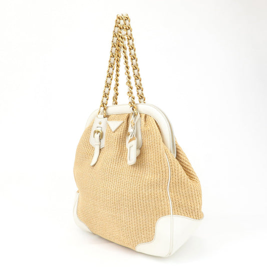 PRADA Triangle Leather Raffia Shoulder Bag Straw Bag Beige BR3693  d