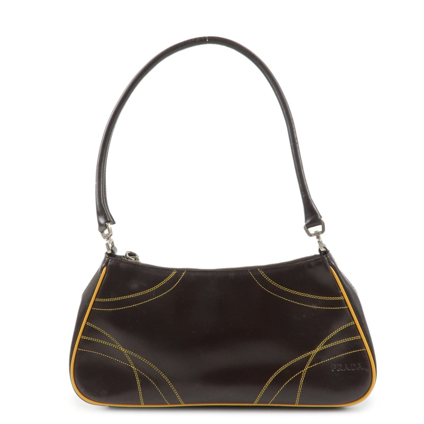 PRADA Logo Leather Shoulder Bag Hand Bag Brown Yellow B11055  d