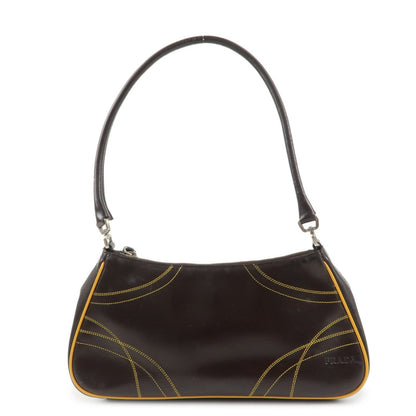 PRADA Logo Leather Shoulder Bag Hand Bag Brown Yellow B11055  d