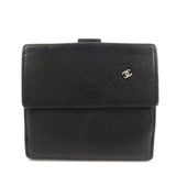 CHANEL COCO Mark Camelia Leather Bi-fold Compact Wallet Black