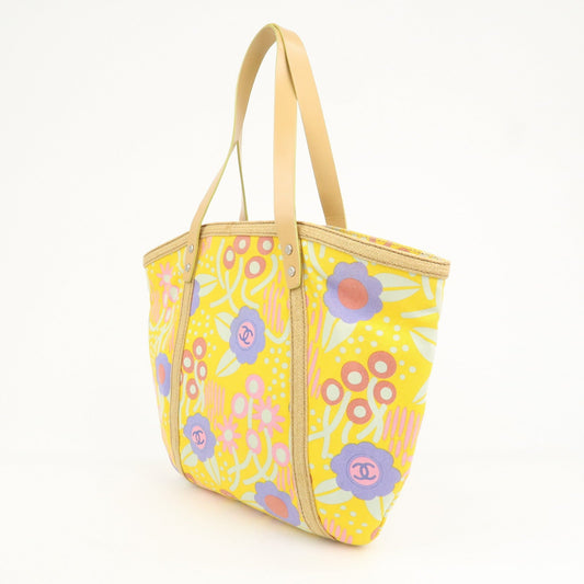 CHANEL Canvas High Summer Flower Tote Bag Shoulder Bag Yellow