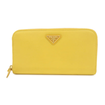 PRADA Triangle Logo Nylon Leather Round Zippy Long Wallet Yellow