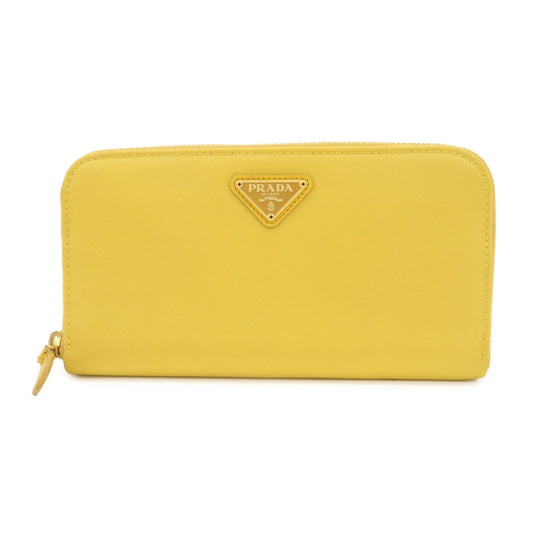 PRADA Triangle Logo Nylon Leather Round Zippy Long Wallet Yellow