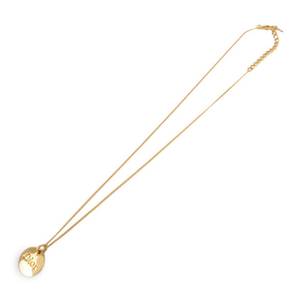Christian Dior Metal Circle Plate Logo Necklace Gold