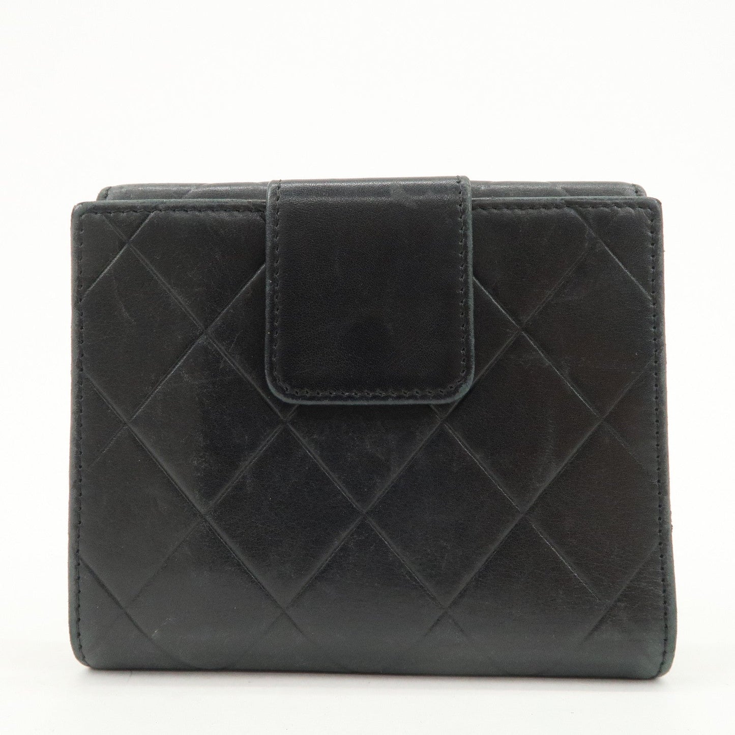 CHANEL Logo Matelasse Lamb Skin Bi-fold Wallet Black