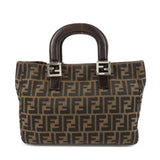 FENDI Zucca Canvas Leather Tote Bag Hand Bag Black Brown 26693  d