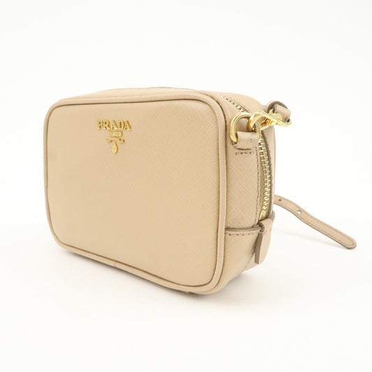 PRADA Logo Saffiano Leather Shoulder Bag Crossbody Bag Beige 1NF674  d