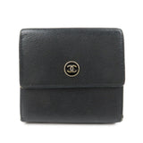 CHANEL COCO Button Leather W Hook Compact Wallet Black A20902