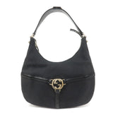 GUCCI Interlocking G Canvas Leather One Shoulder Bag Black 114869