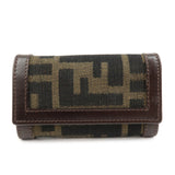 FENDI Zucca Canvas Leather 6 Ring Key Case Key Holder Brown 10163