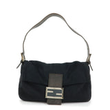 FENDI Mamma Baguette Wool Leather Shoulder Bag Hand Bag Black 26424