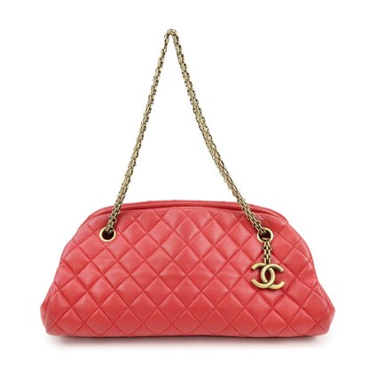 CHANEL Mademoiselle COCO Mark Lamb SKin Chain Shoulder Bag Red