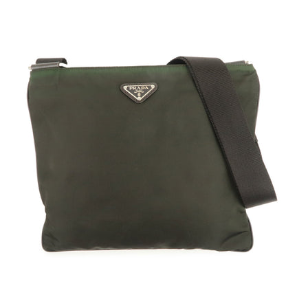 PRADA Triangle Logo Nylon Shoulder Bag Crossbody Bag Khaki VA0053