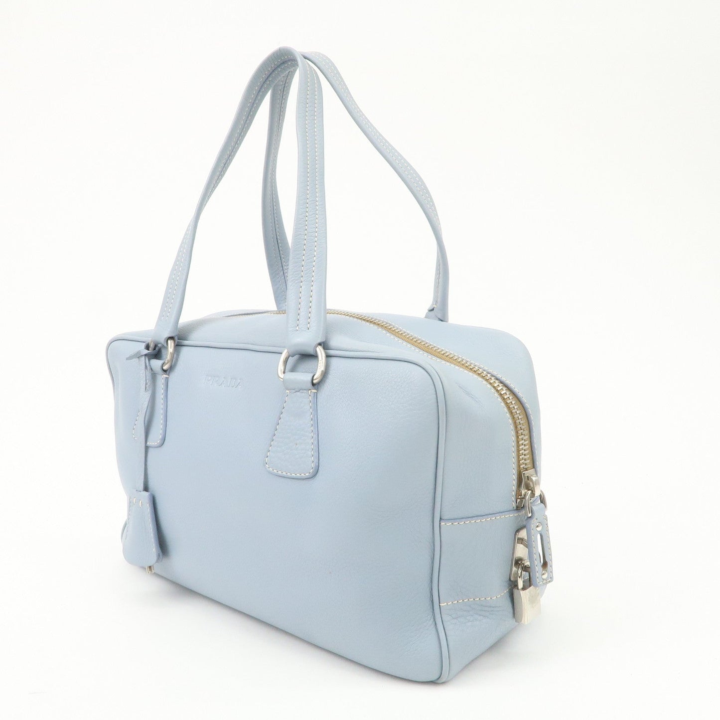 PRADA Leather Boston Bag Shoulder Bag Blue BR2246  d