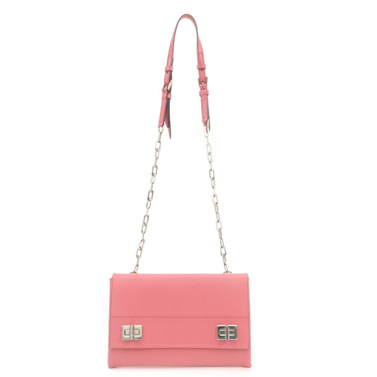 PRADA Embossed Leather Chain Shoulder Bag Crossbody Bag Pink BT0992
