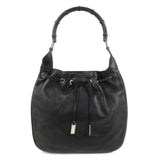 GUCCI Bamboo Leather Shoulder Bag Hand Bag Black 001?4033
