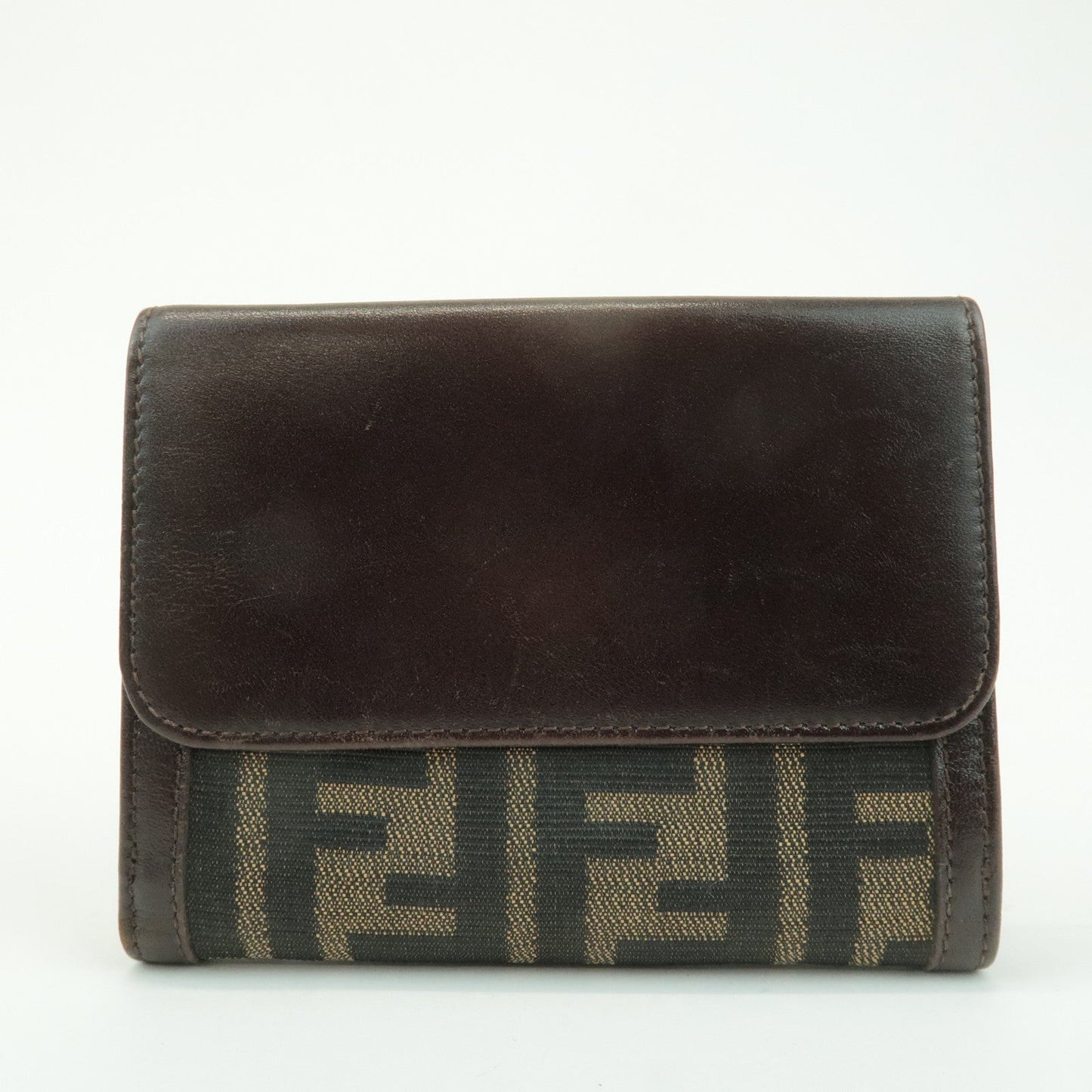 FENDI Zucca Leather Canvas Double Hook Bi-fold Wallet Brown 30795  d