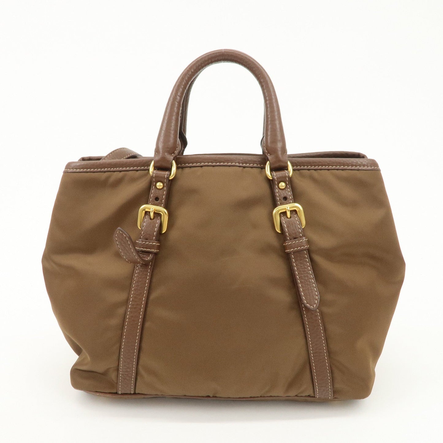 PRADA Logo Nylon Leather 2Way Tote Bag Shoulder Bag Brown BN1841
