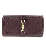 GUCCI New Jackie Logo Patent Leather Long Flap Wallet Purple 141430