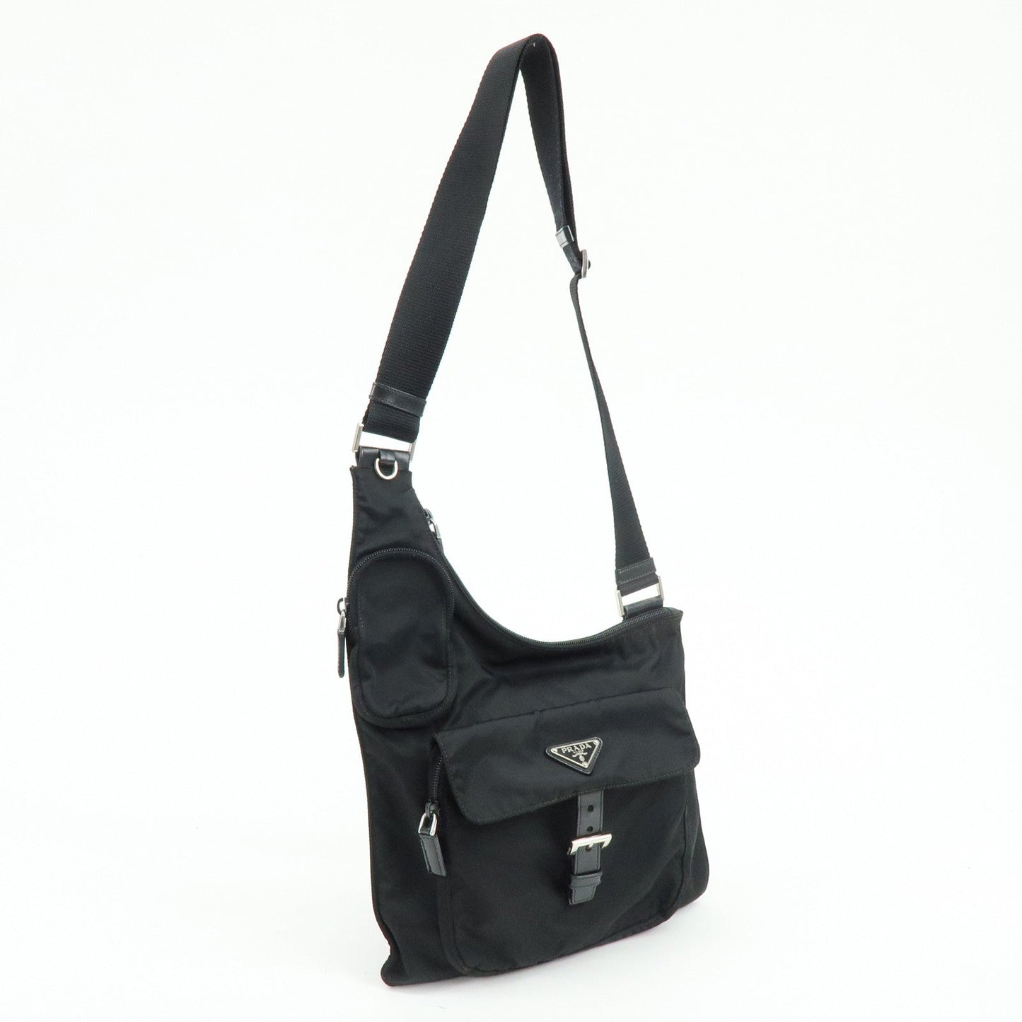 PRADA Triangle Logo Nylon Leather Shoulder Bag Crossbody Bag Black