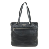 PRADA Logo Leather Shoulder Bag Hand Bag Tote Bag Black