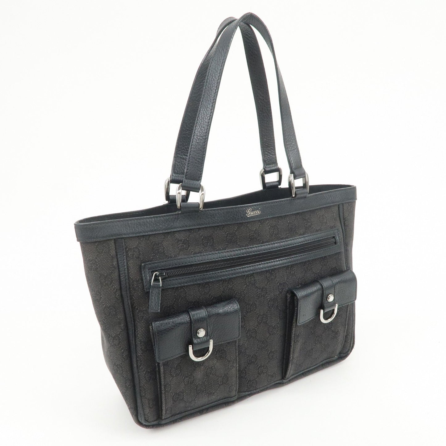 GUCCI Abbey GG Canvas Leather Tote Bag Shoulder Bag Black 268639