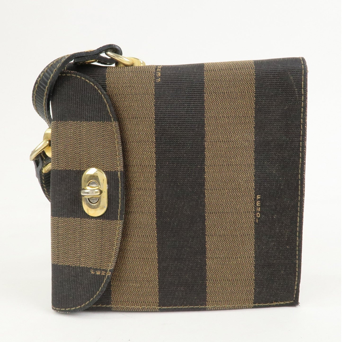FENDI Pequin Logo Canvas Leather Shoulder Bag Crossbody Bag 15171