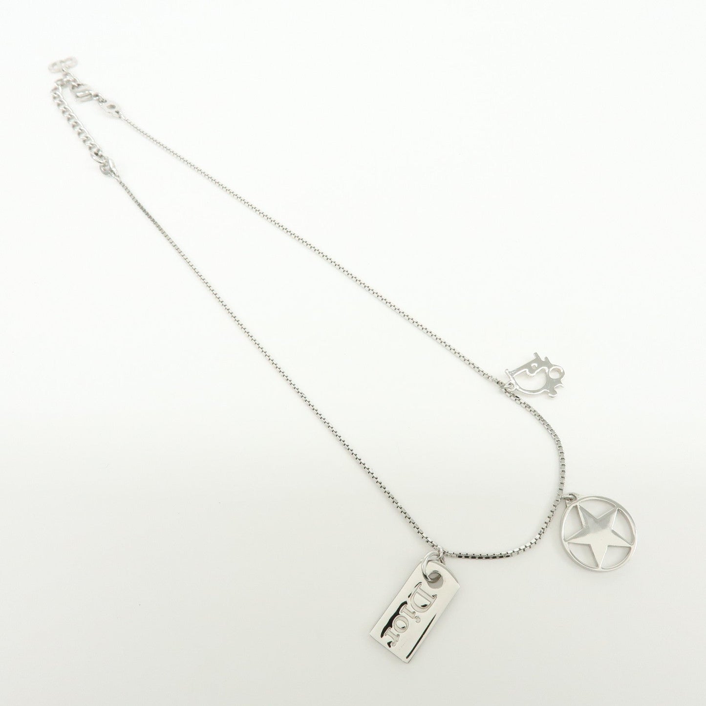 Christian Dior Logo Metal Necklace Silver Star Motif