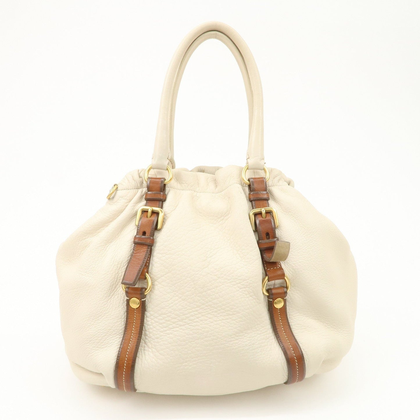 PRADA Leather 2Way Bag Tote Bag Brown White BN1773  d