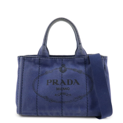 PRADA Logo Canapa Canvas 2Way Tote Bag Hand Bag Navy B2642B  d