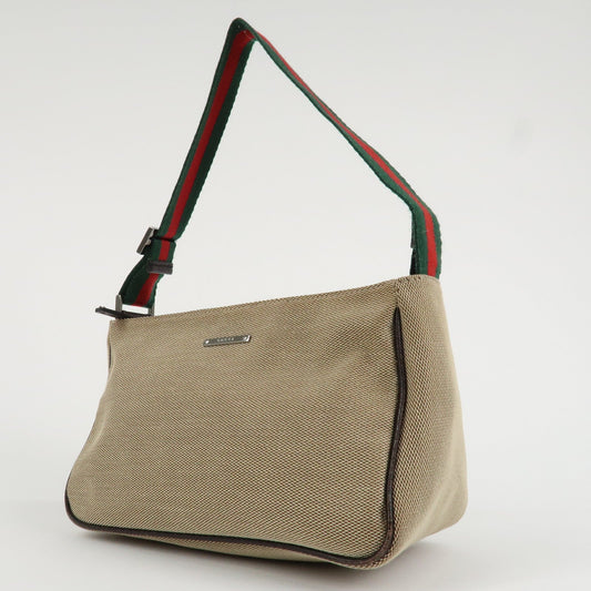 GUCCI Sherry Canvas Leather Pouch Hand Bag Beige Brown 106644  d