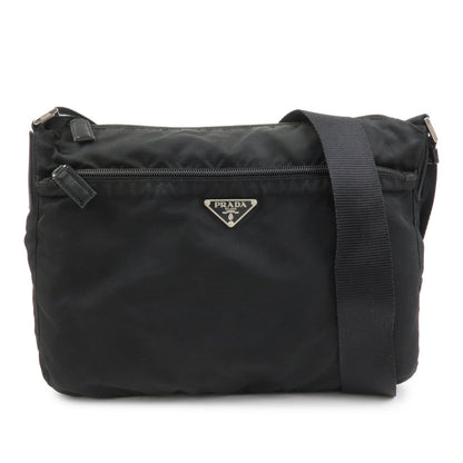 PRADA Triangle Logo Nylon Saffiano Leather Shoulder Bag Black V161