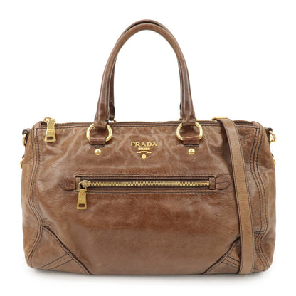 PRADA Logo Leather 2Way Bag Tote Bag Shoulder Bag Brown BL0727  d