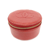 CHANEL COCO Mark Caviarskin Cosmetic Pouch Jewelry Case Red
