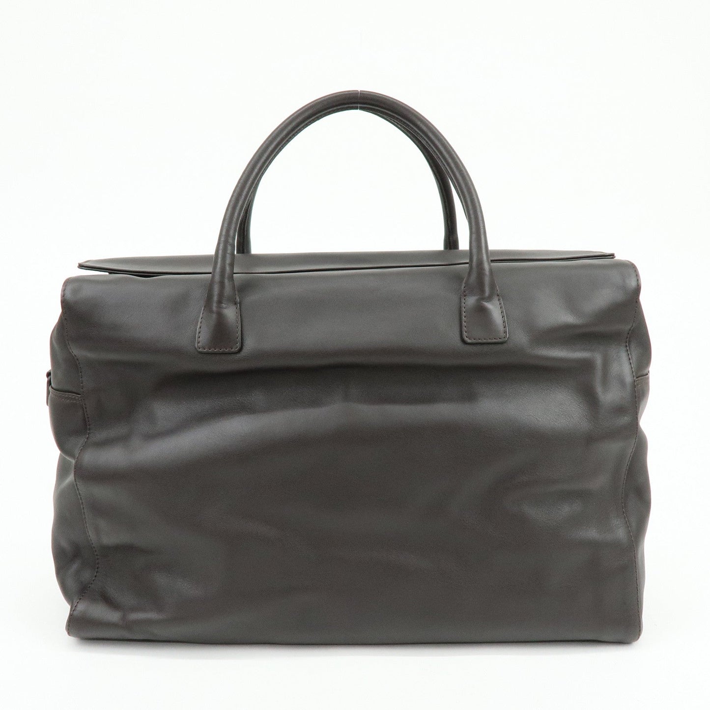 CHANEL COCO Mark Calf Skin Boston Bag Travel Bag Dark Brown