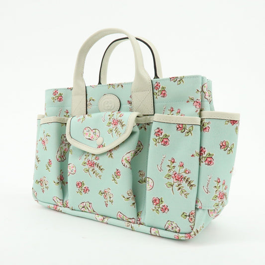 GUCCI Children's Canvas Tote Bag Flower Light Blue Ivory 628159