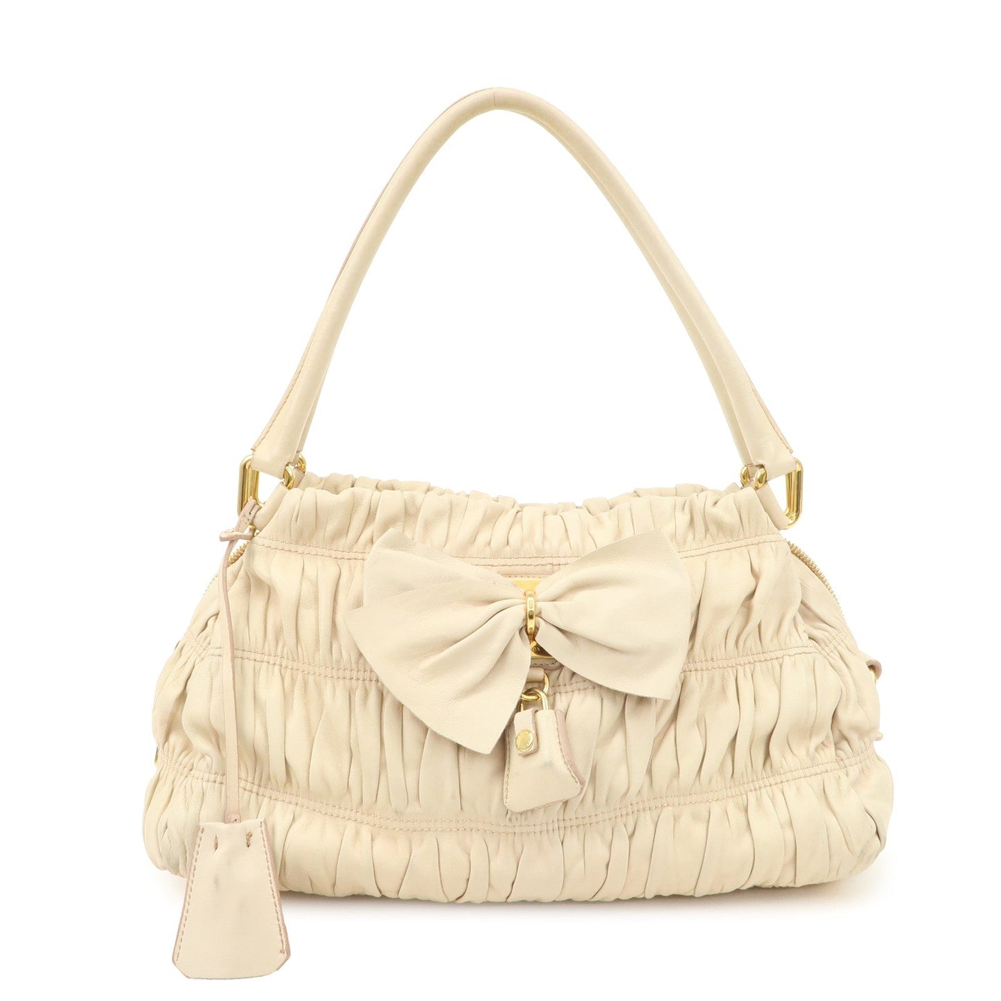 PRADA Nappa Leather Gathered Ribbon Shoulder Bag Hand Bag BR4492