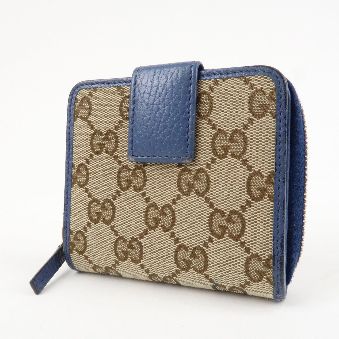 GUCCI GG Canvas Leather Bi-Fold Wallet Beige Blue 346056  d