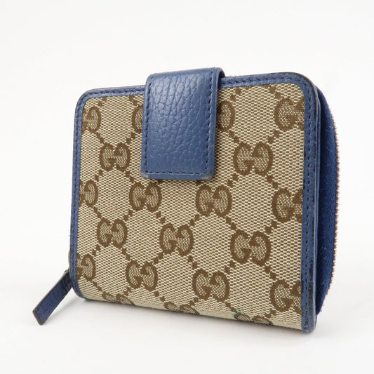 GUCCI GG Canvas Leather Bi-Fold Wallet Beige Blue 346056  d