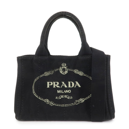 PRADA Canapa Mini Canvas 2Way Bag Hand Bag Black 1BG439