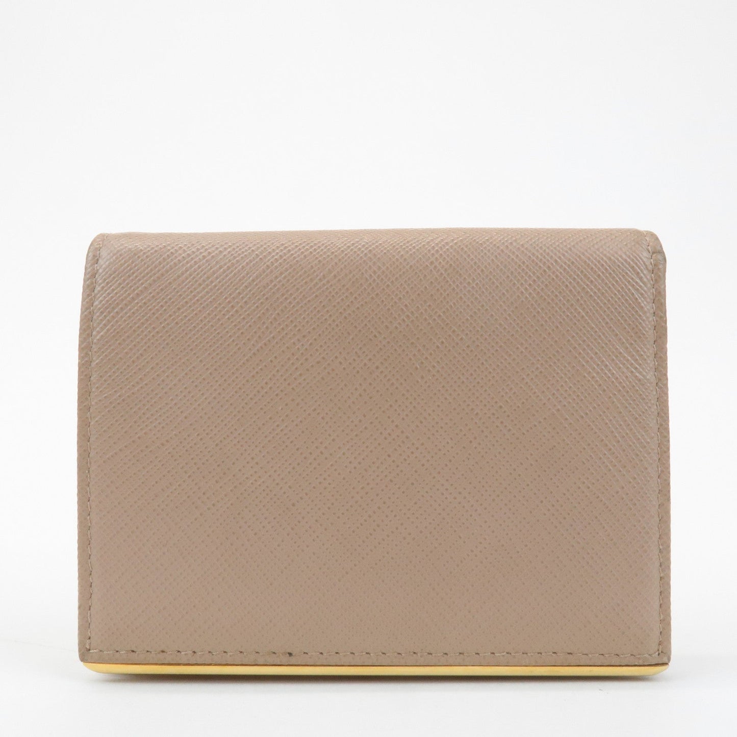 PRADA Logo Saffiano Leather Bi-Fold Small Wallet Beige 1MV204  d