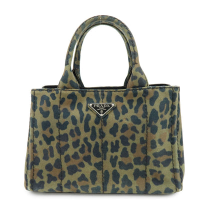 PRADA Canapa Mini Leopard Canvas 2Way Bag Hand Bag Khaki 1BG439
