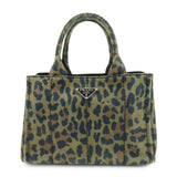 PRADA Canapa Mini Leopard Canvas 2Way Bag Hand Bag Khaki 1BG439