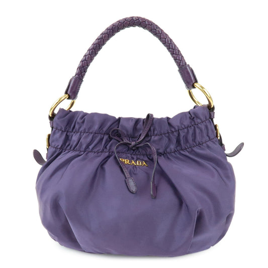 PRADA Ribbon Nylon Leather Shoulder Bag Hand Bag Purple BR4237