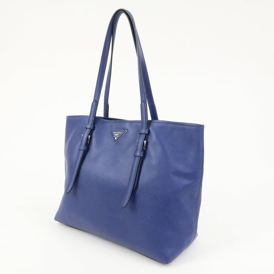 PRADA Triangle Logo Saffiano Leather Tote Shoulder Bag Blue 1BG133